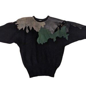 Line Bang Vintage Angora Patchwork Suede & Leather Sweater Preowned